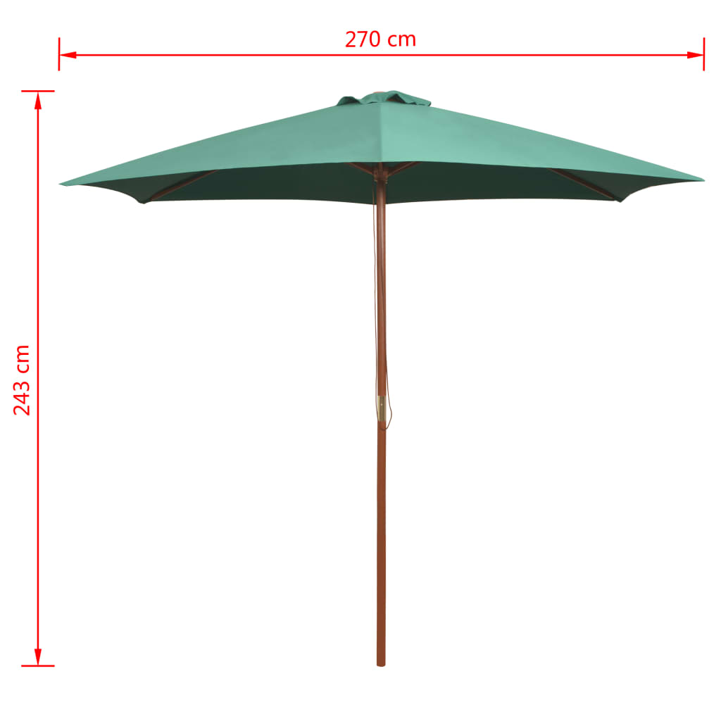 Parasol 270x270 cm houten paal groen