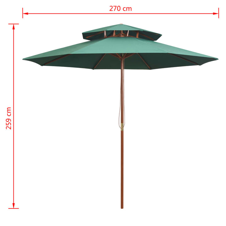 Dubbeldekker parasol 270x270 cm houten paal groen