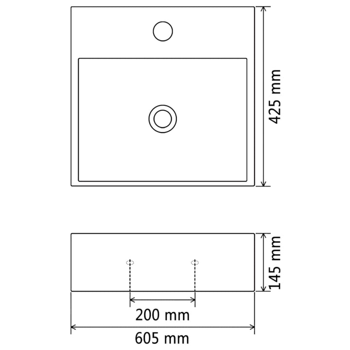 Wastafel met kraangat wit 60,5x42,5x14,5 cm keramiek