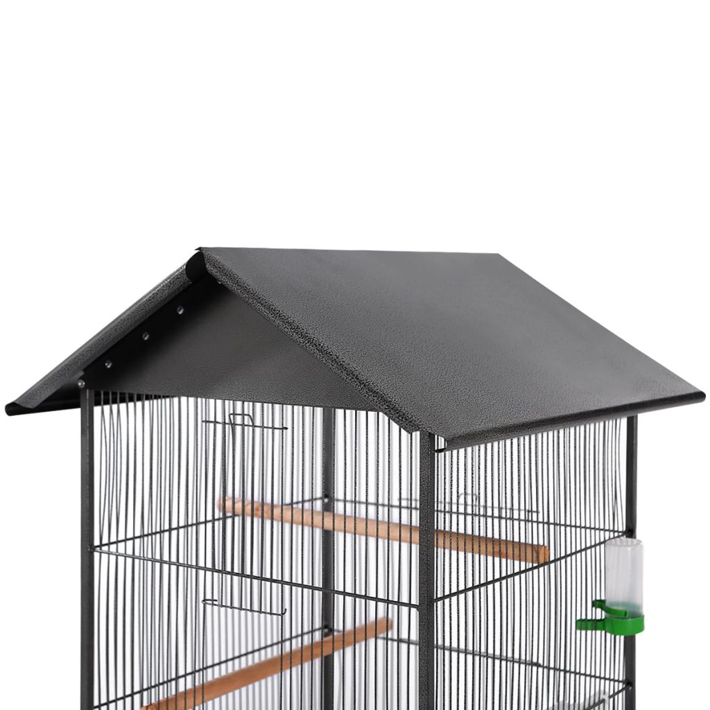 Vogelkooi met dak staal zwart 66x66x155 cm