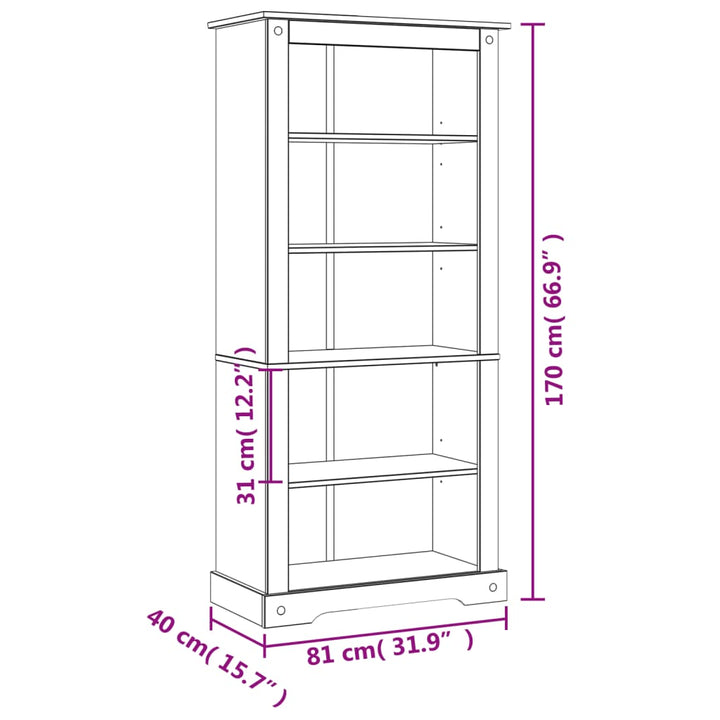 Boekenkast grenenhout met 5 planken Corona-stijl 81x29x170 cm