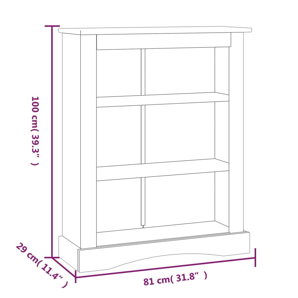 Boekenkast grenenhout met 3 planken Corona-stijl 81x29x100 cm