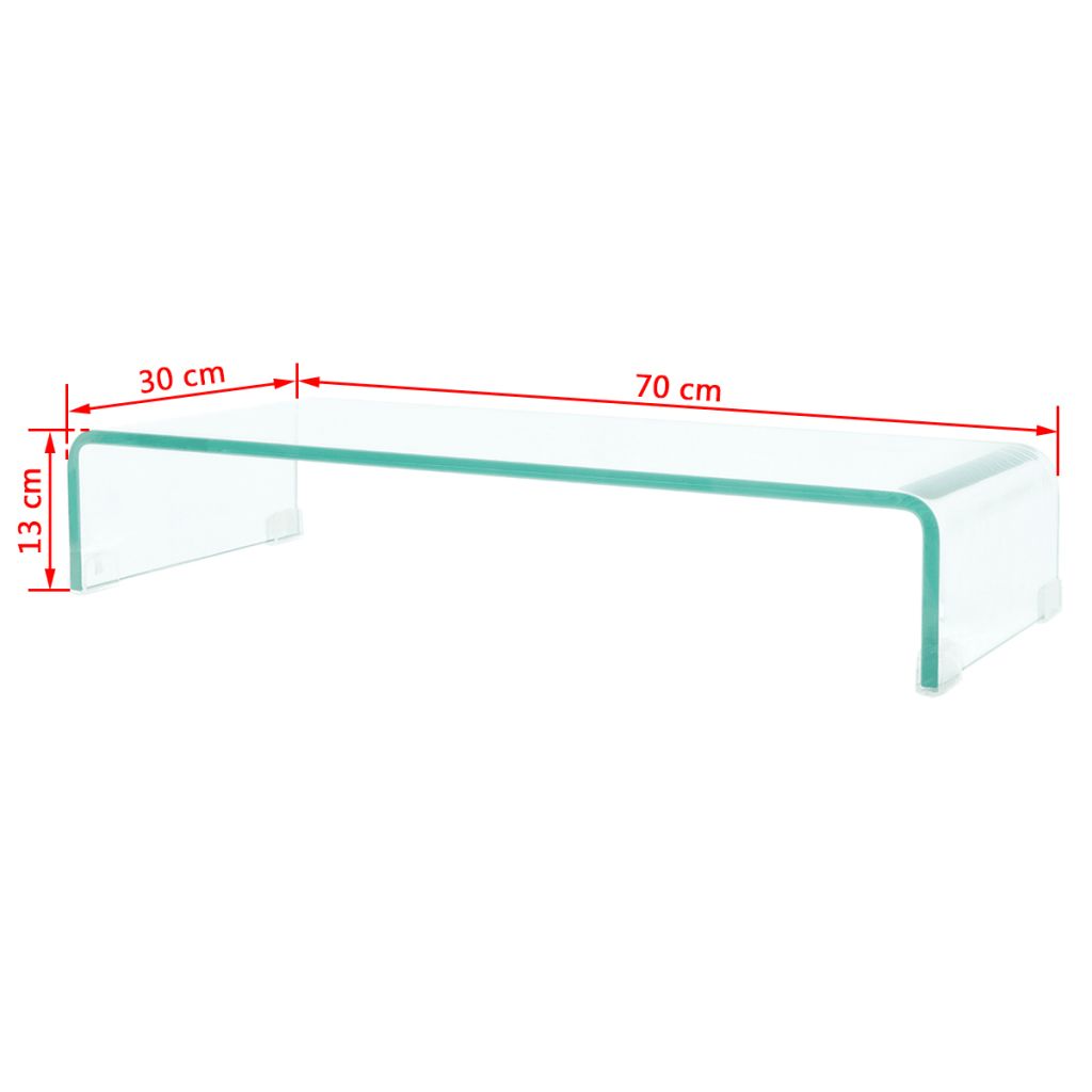 Tv-meubel/monitorverhoger transparant 70x30x13 cm glas