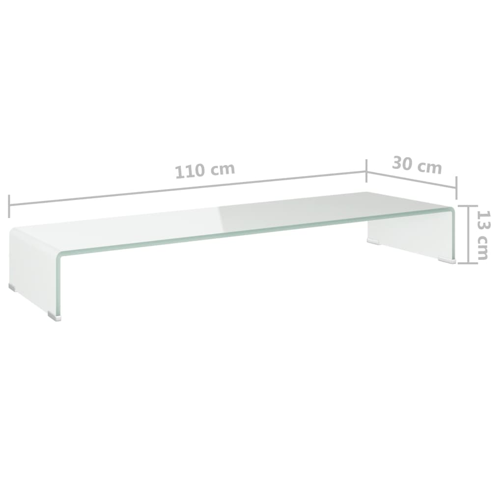 TV-meubel/monitorverhoger wit 110x30x13 cm glas