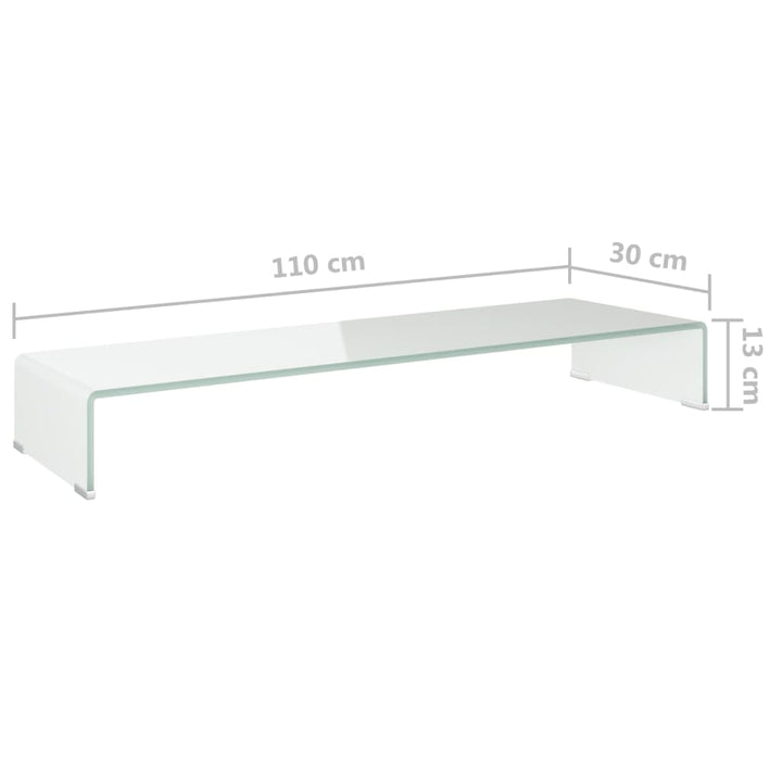 TV-meubel/monitorverhoger wit 110x30x13 cm glas