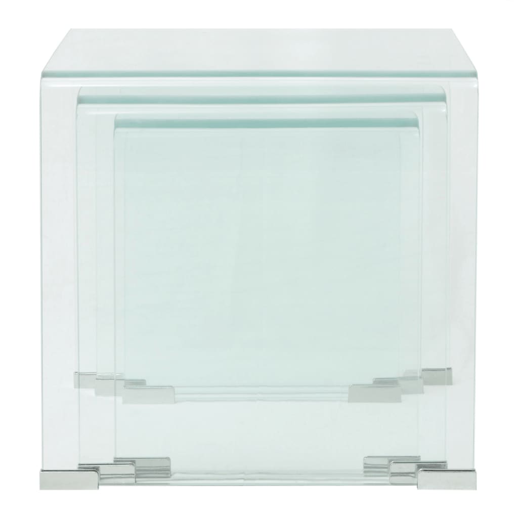 Bijzettafel set 3-dlg transparant gehard glas
