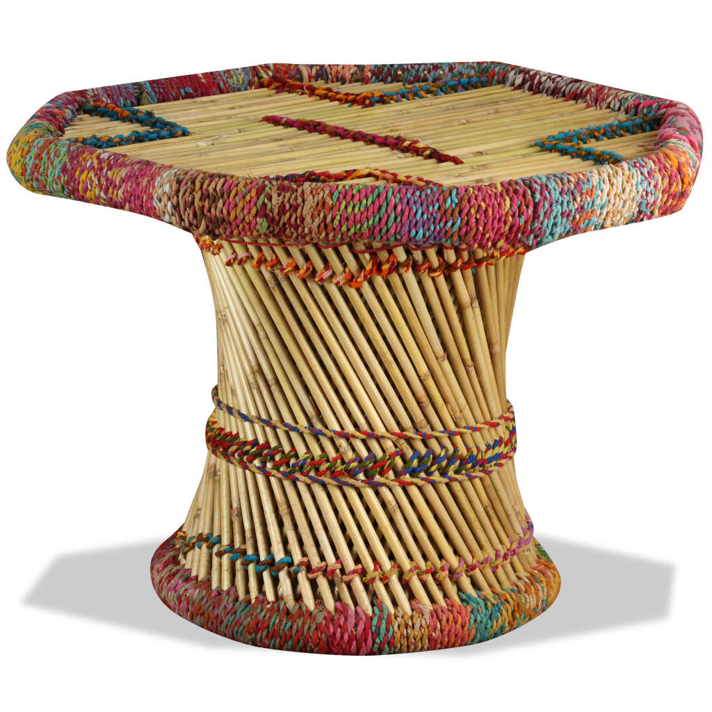 Salontafel achthoekig met chindi details bamboe meerkleurig
