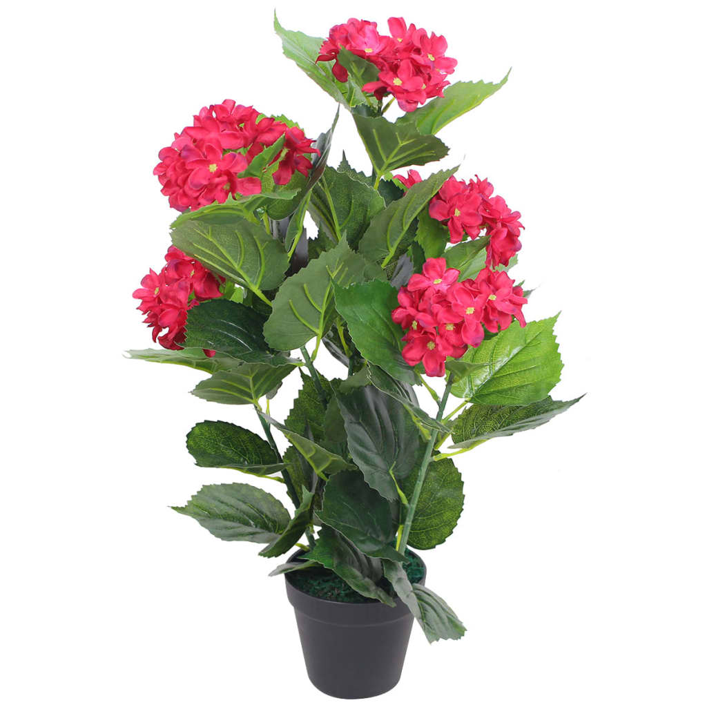 Kunst hortensia plant met pot 60 cm rood