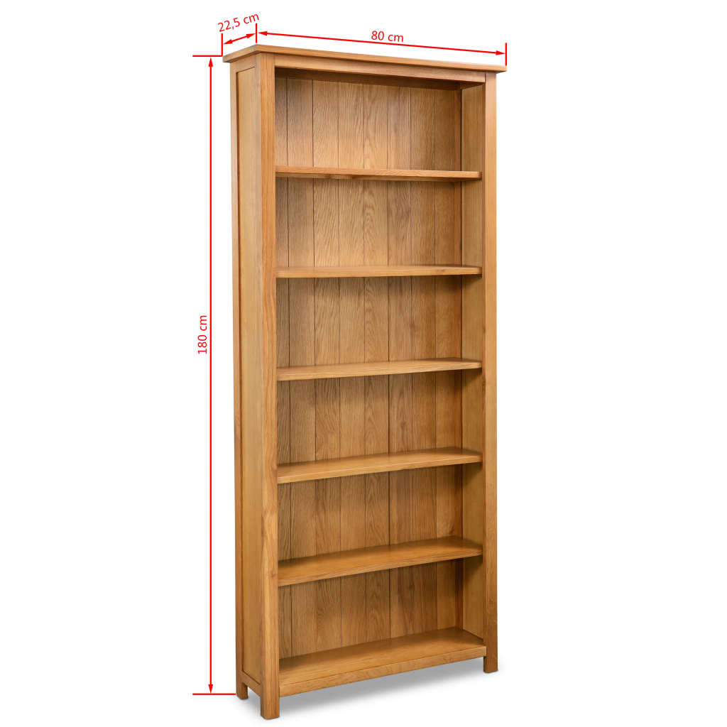 vidaXL Boekenkast met 6 schappen 80x22,5x180 cm massief eikenhout