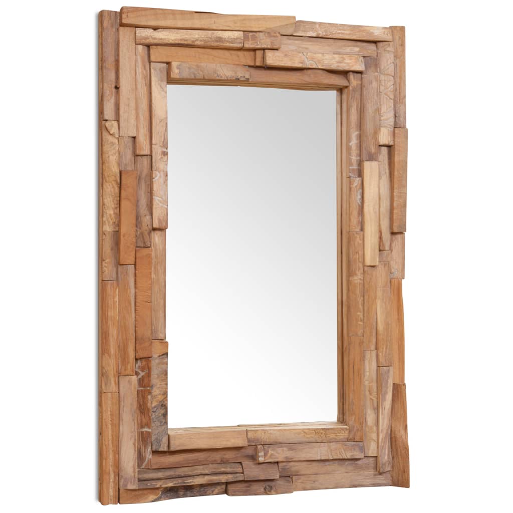 Decoratieve spiegel rechthoekig 90x60 cm teakhout