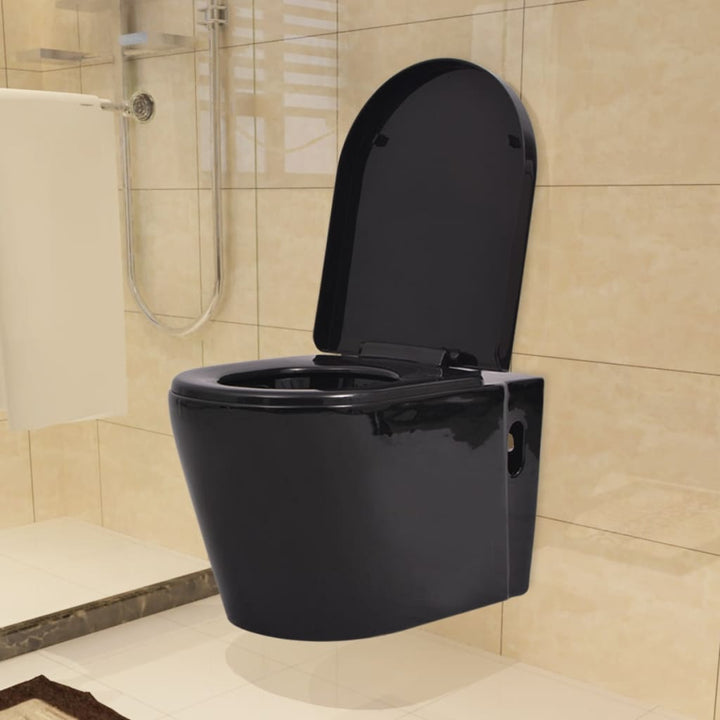 Hangend toilet met verborgen stortbak keramiek zwart