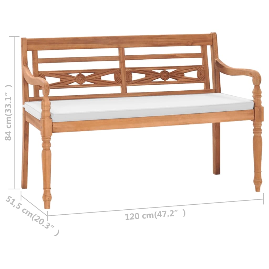 Bank Batavia met kussens 120 cm teakhout