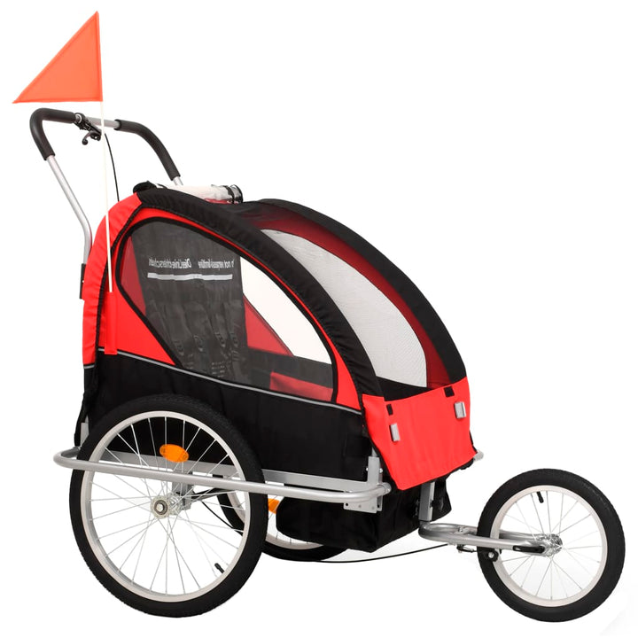 Fietskar voor kinderen en wandelwagen 2-in-1 zwart en rood