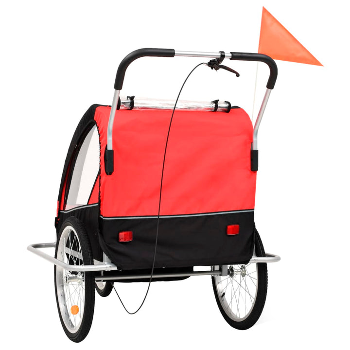 Fietskar voor kinderen en wandelwagen 2-in-1 zwart en rood
