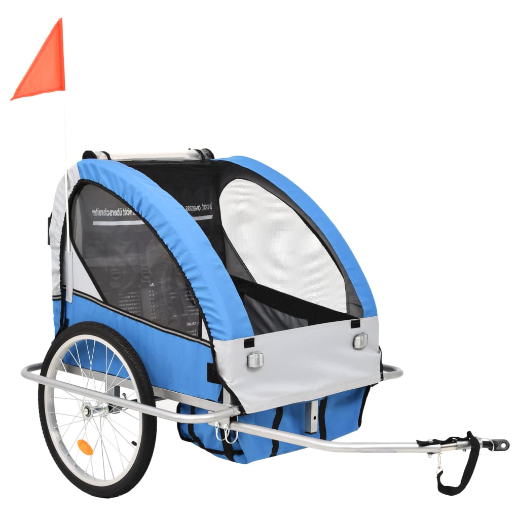 Kinderfietskar en wandelwagen 2-in-1 blauw en grijs