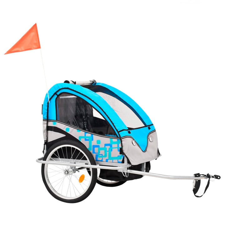 Kinderfietskar en wandelwagen 2-in-1 blauw en grijs
