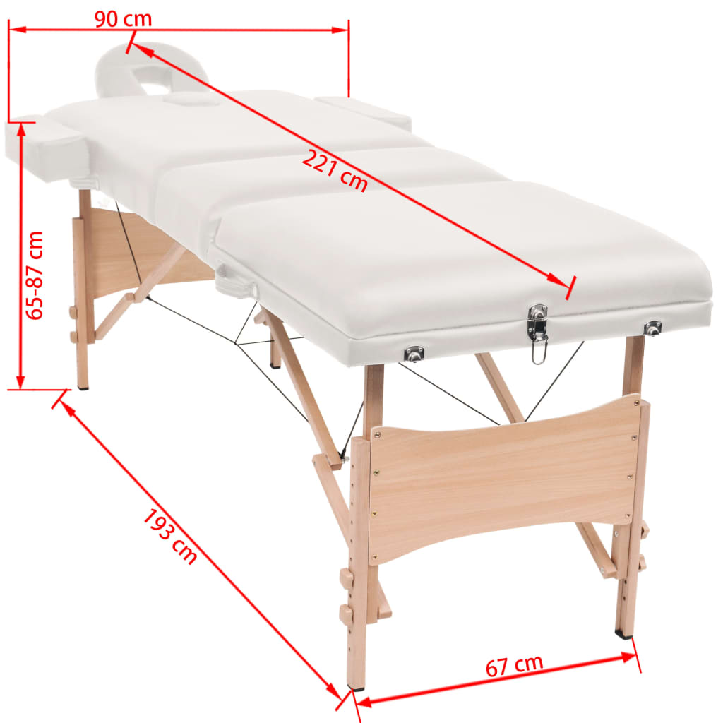 Massagetafel inklapbaar 3 zones 10 cm dik wit