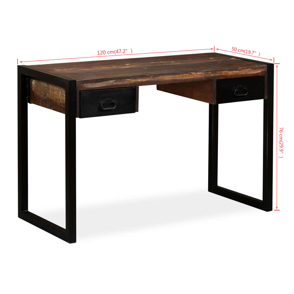 Bureau met 2 lades 120x50x76 cm massief gerecycled hout