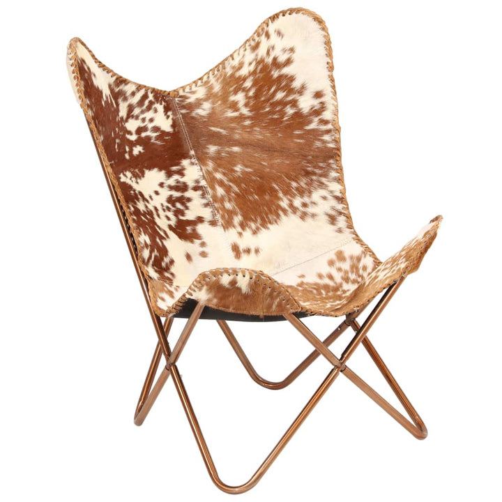 Vlinderstoel echt geitenleer bruin en wit