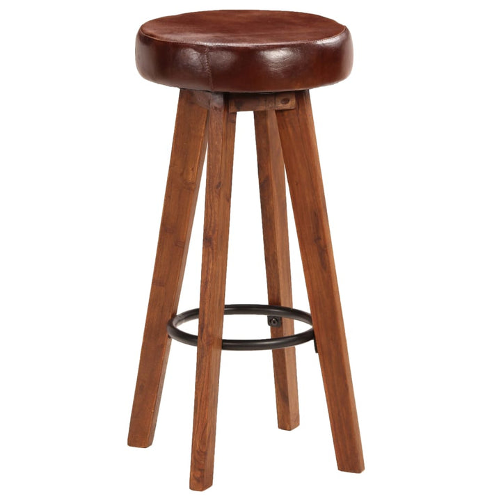 Barstoelen 2 st echt leer en massief acaciahout