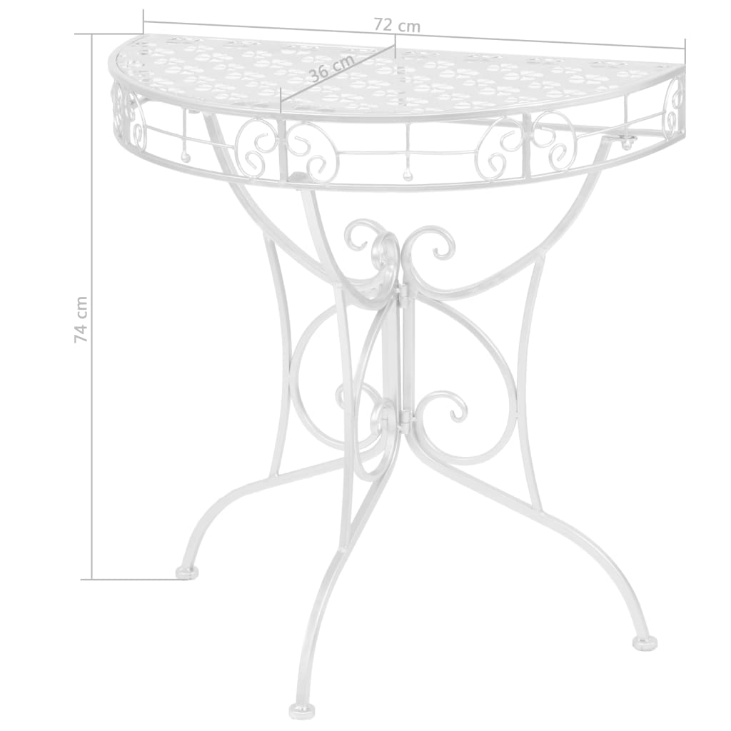 Bijzettafel vintage stijl half rond 72x36x74 cm metaal zilver