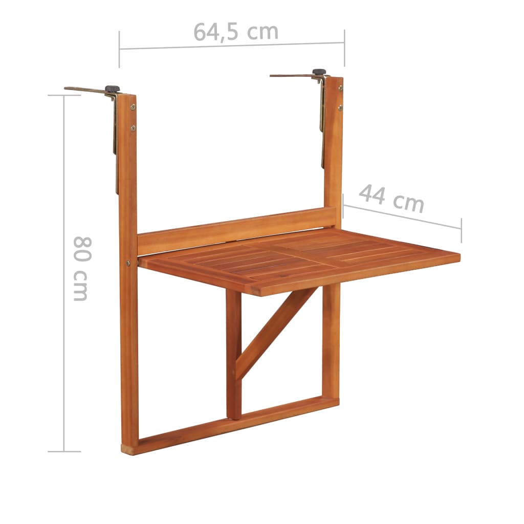 Balkontafel hangend 64,5x44x80 cm massief acaciahout