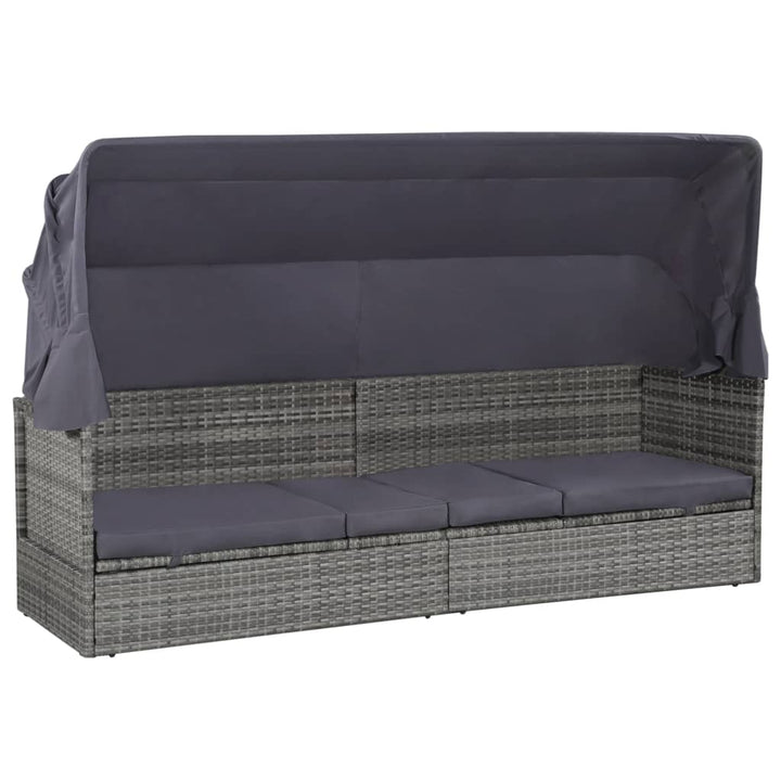 Tuinbed met luifel 205x62 cm poly rattan grijs