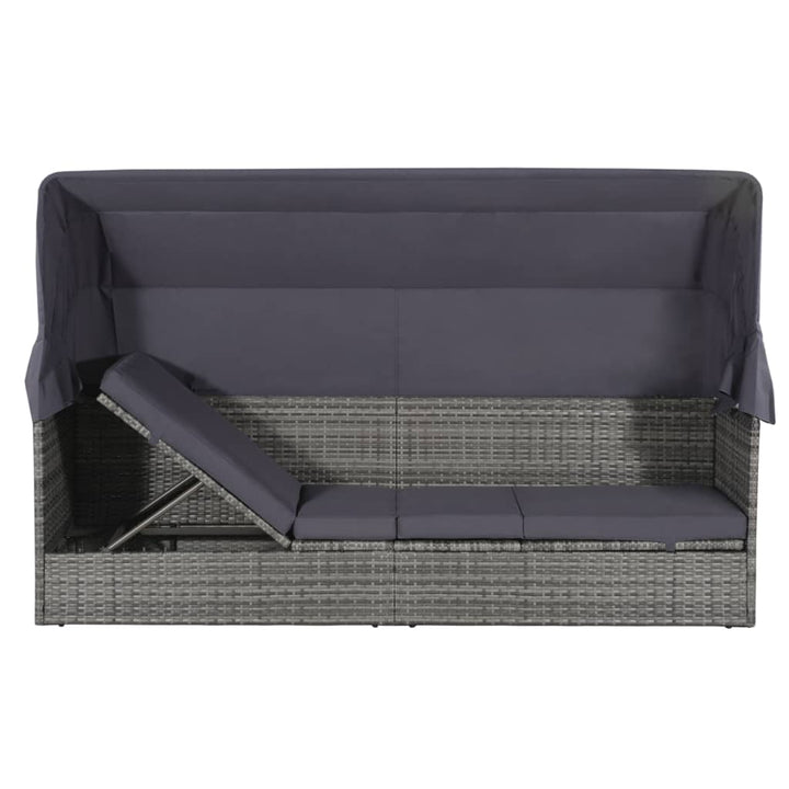 Tuinbed met luifel 205x62 cm poly rattan grijs