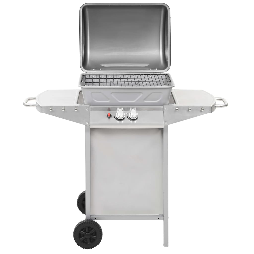 Gasbarbecue en grill met 2 kookzones roestvrij staal zilver