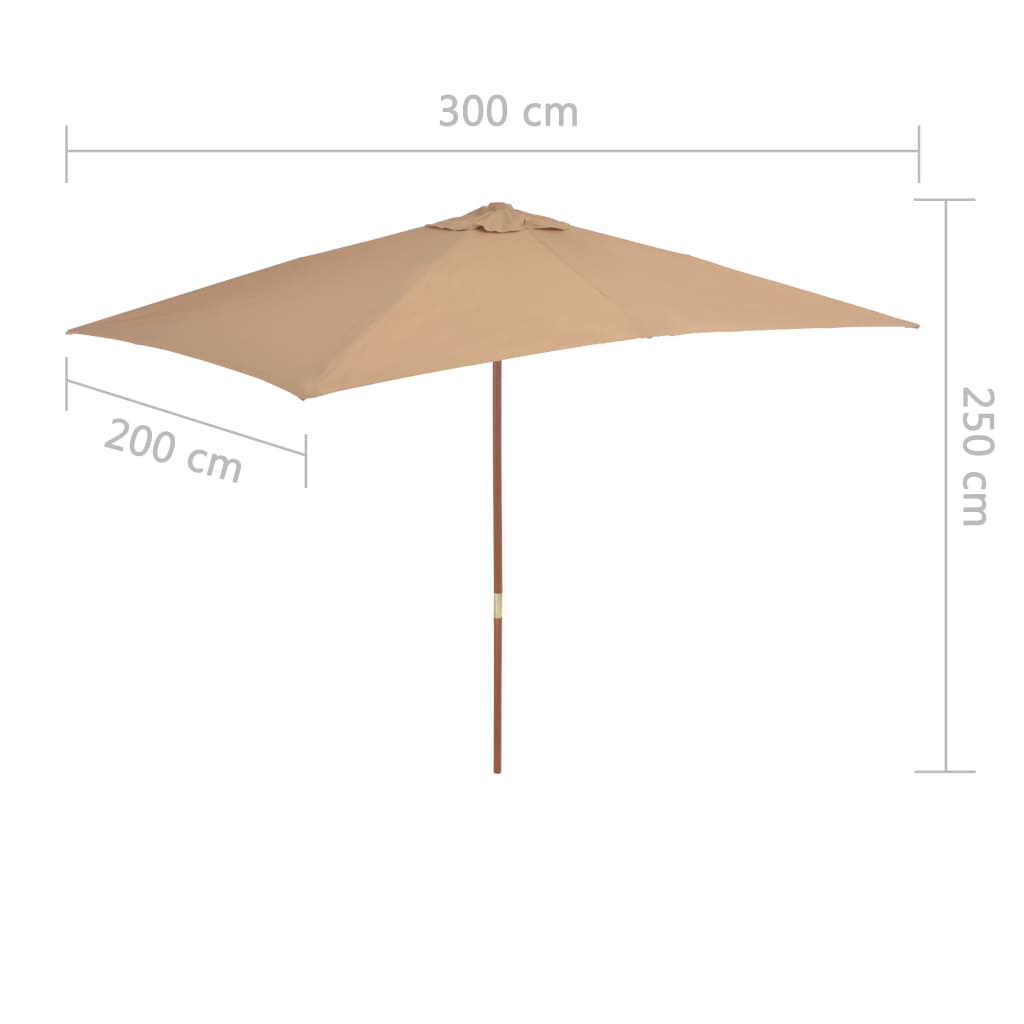 Parasol met houten paal 200x300 cm taupe