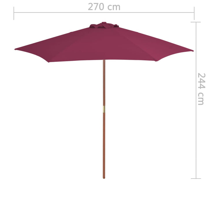 Parasol met houten paal 270 cm bordeauxrood