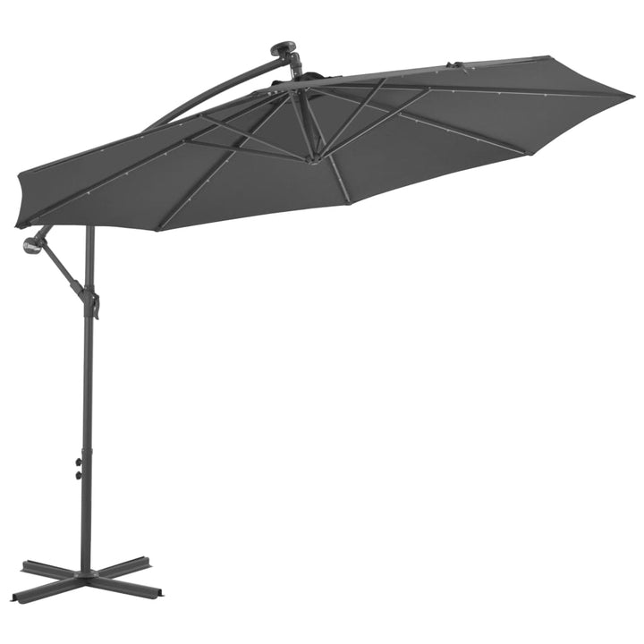 Zweefparasol met LED-verlichting stalen paal 300 cm antraciet