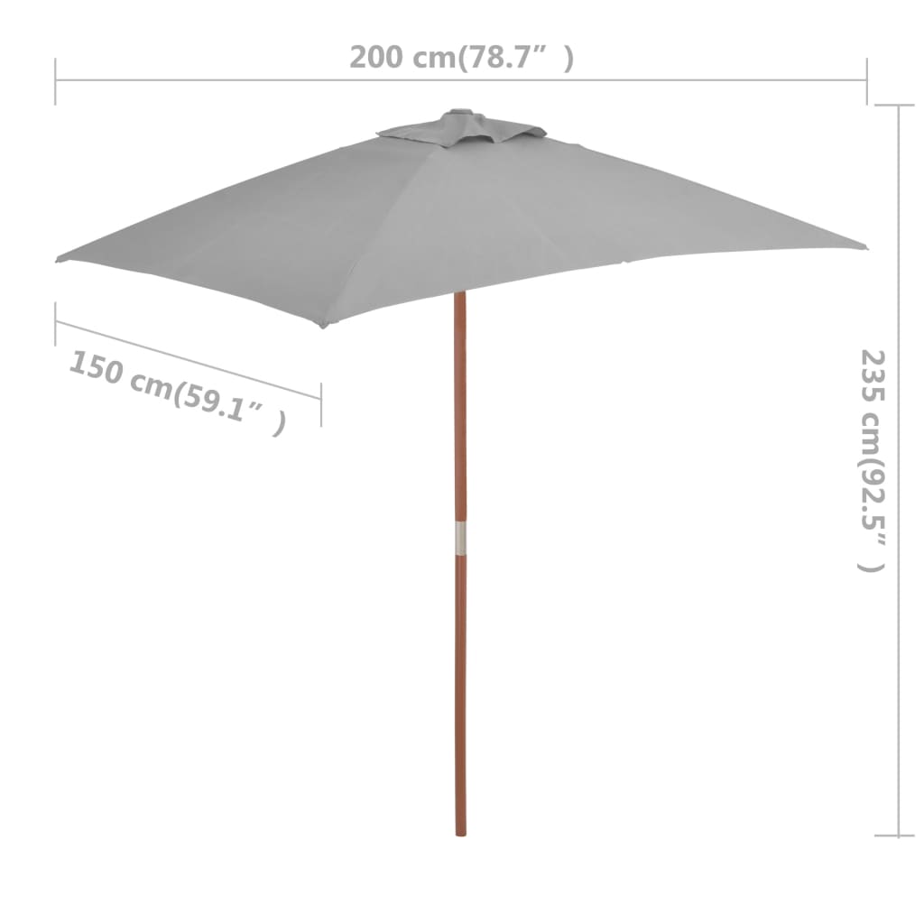 Parasol met houten paal 150x200 cm antraciet