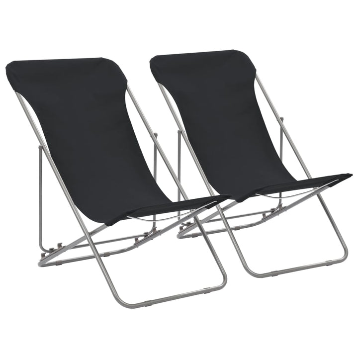 Strandstoelen inklapbaar 2 st staal en oxford stof zwart