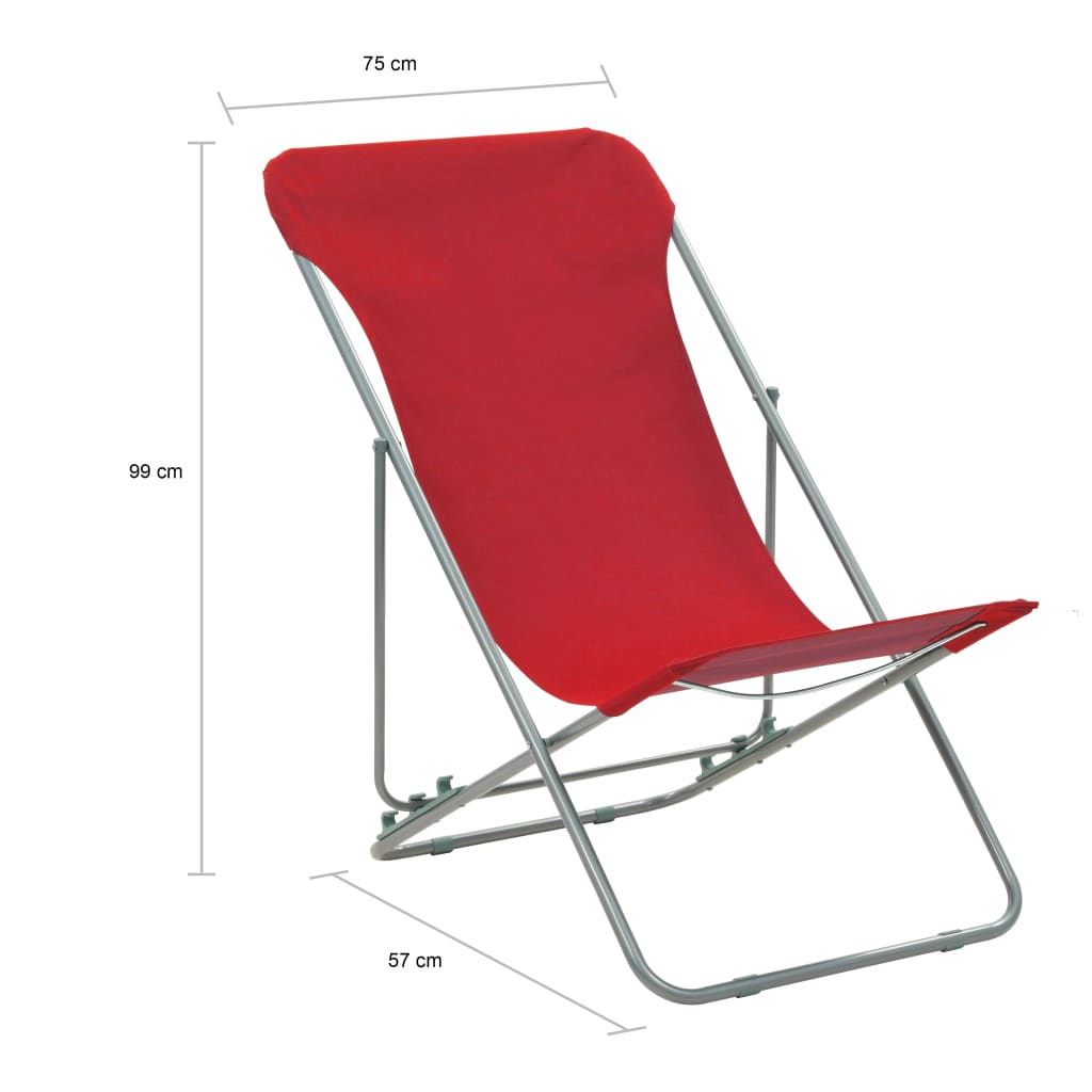 Strandstoelen inklapbaar 2 st staal en oxford stof rood