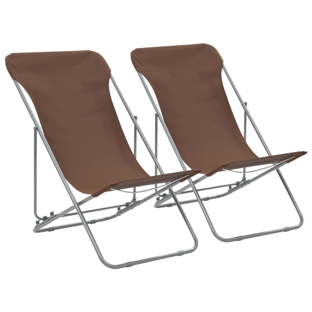 Strandstoelen inklapbaar 2 st staal en oxford stof bruin