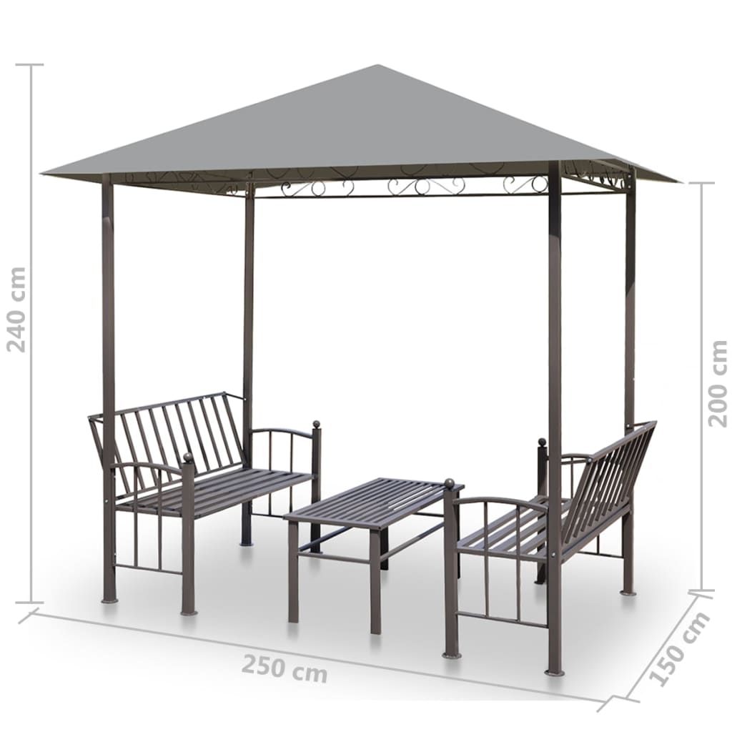 Tuinpaviljoen met tafel en bankjes 2,5x1,5x2,4 m antraciet
