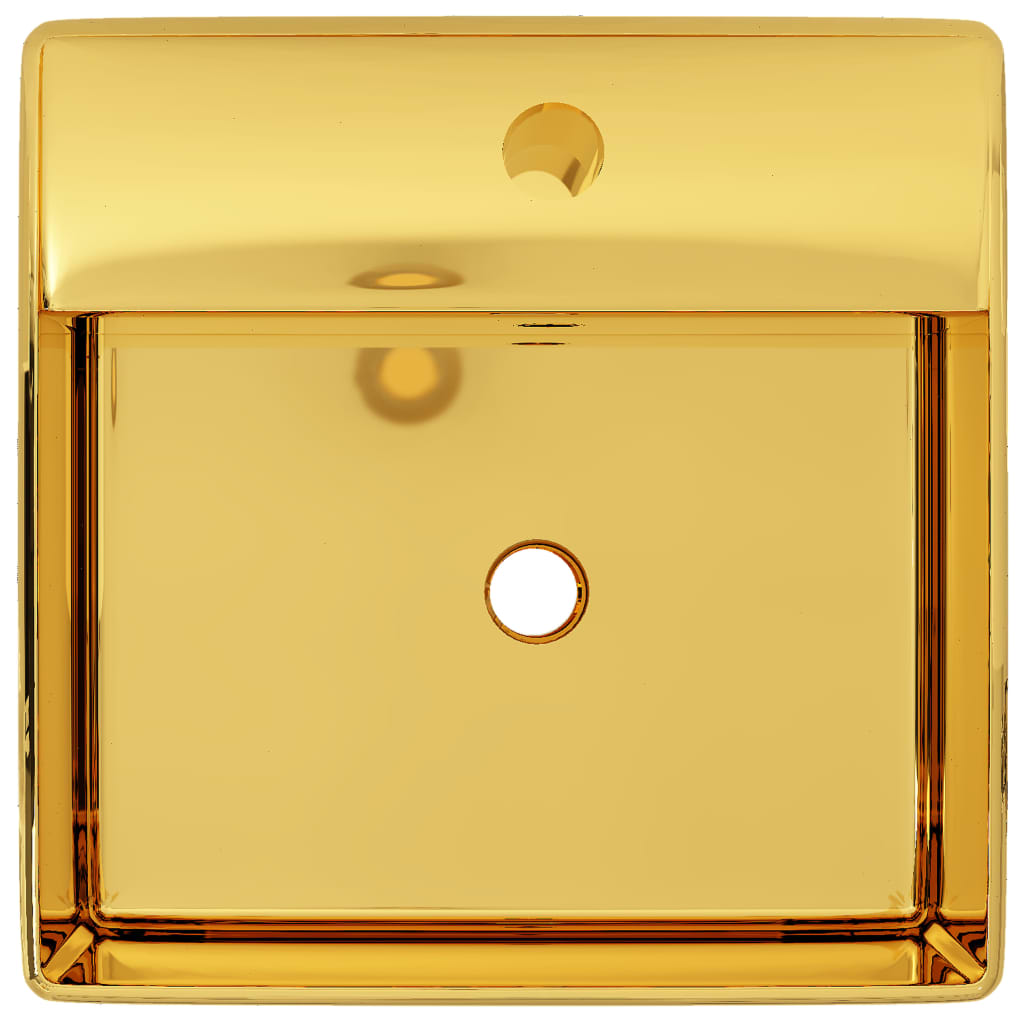 Wastafel met overloop 41x41x15 cm keramiek goudkleurig