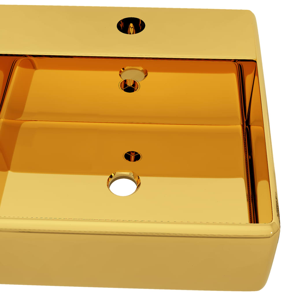 Wastafel met overloop 41x41x15 cm keramiek goudkleurig