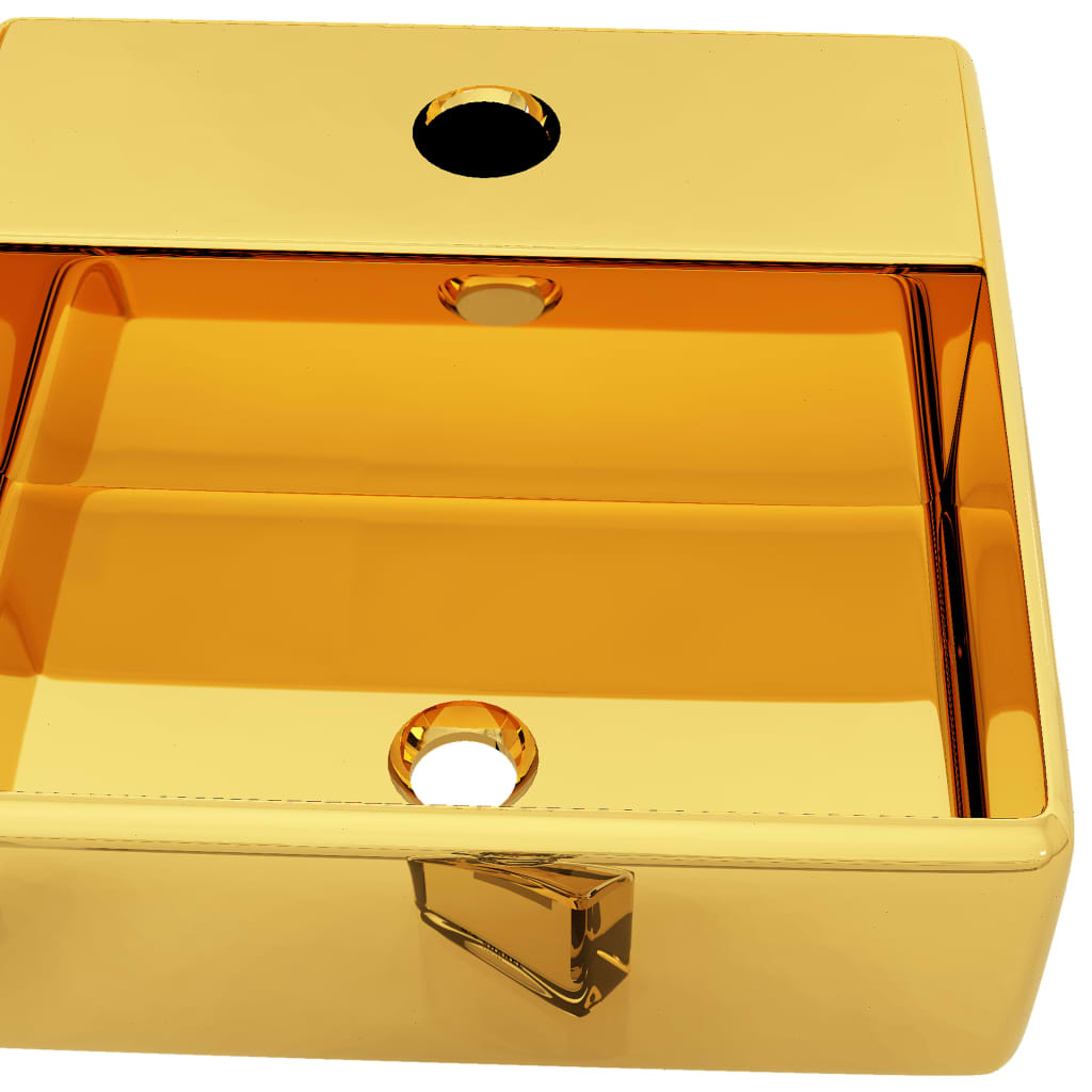 Wastafel met kraangat 38x30x11,5 cm keramiek goudkleurig