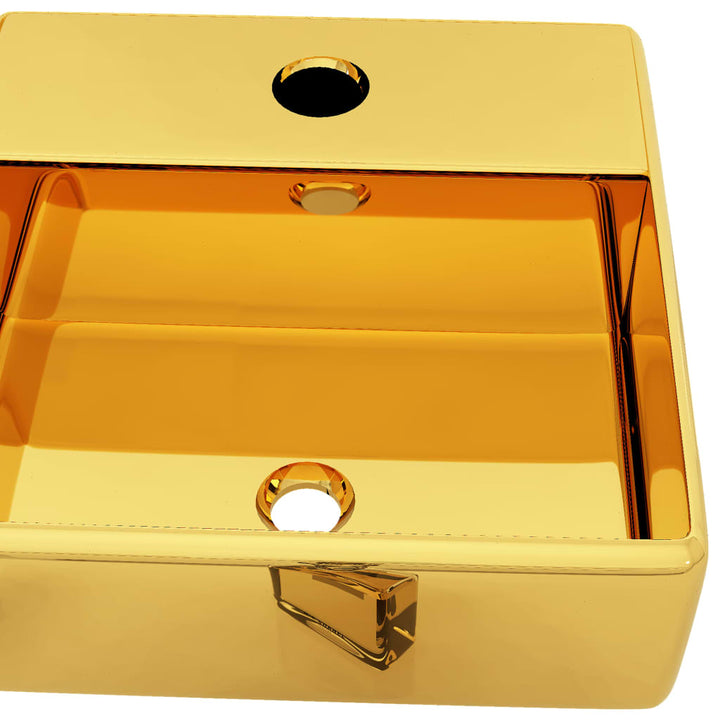 Wastafel met kraangat 38x30x11,5 cm keramiek goudkleurig