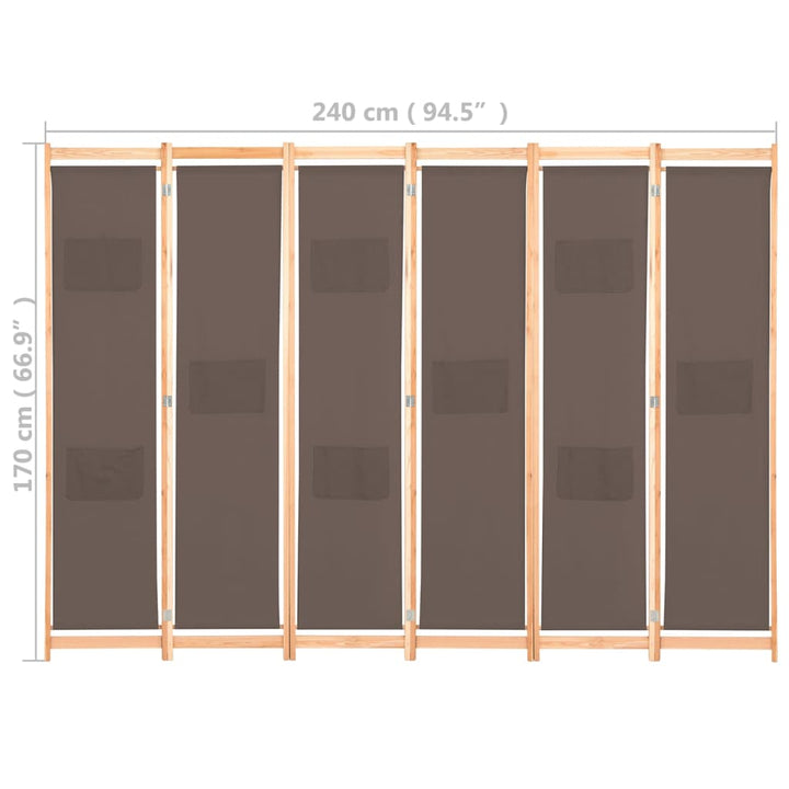 Kamerscherm met 6 panelen 240x170x4 cm stof bruin