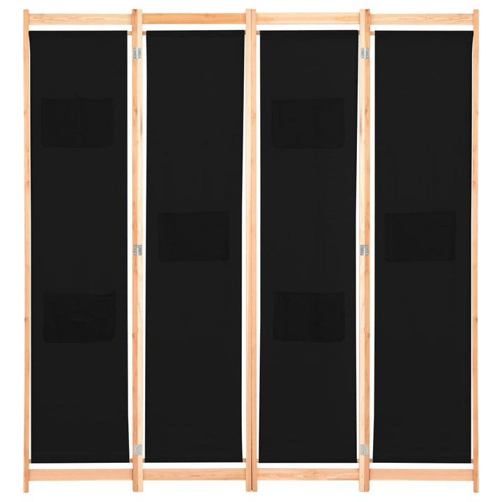 Kamerscherm met 4 panelen 160x170x4 cm stof zwart