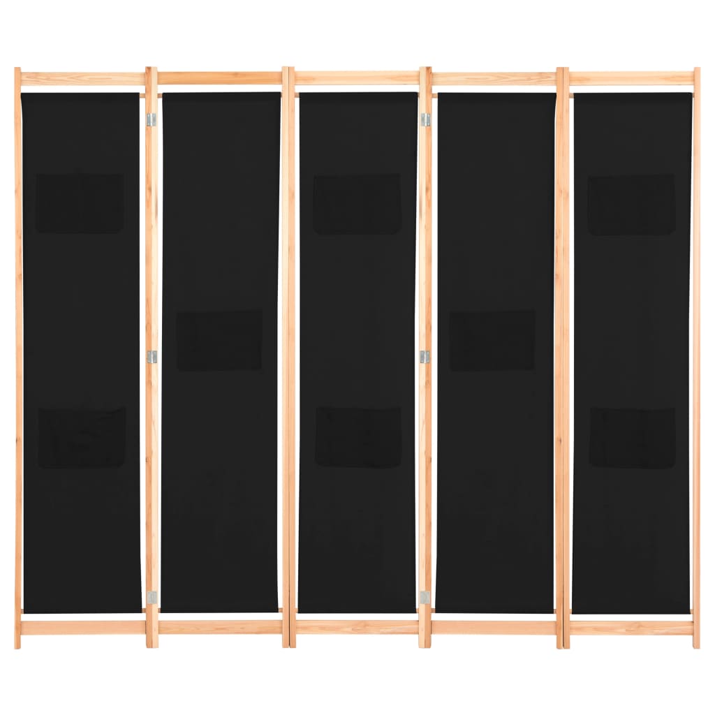 Kamerscherm met 5 panelen 200x170x4 cm stof zwart