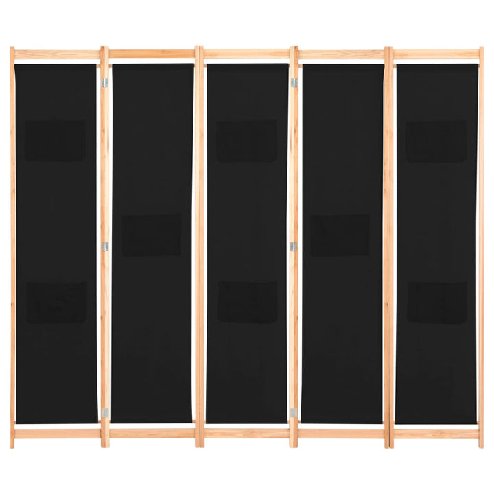 Kamerscherm met 5 panelen 200x170x4 cm stof zwart