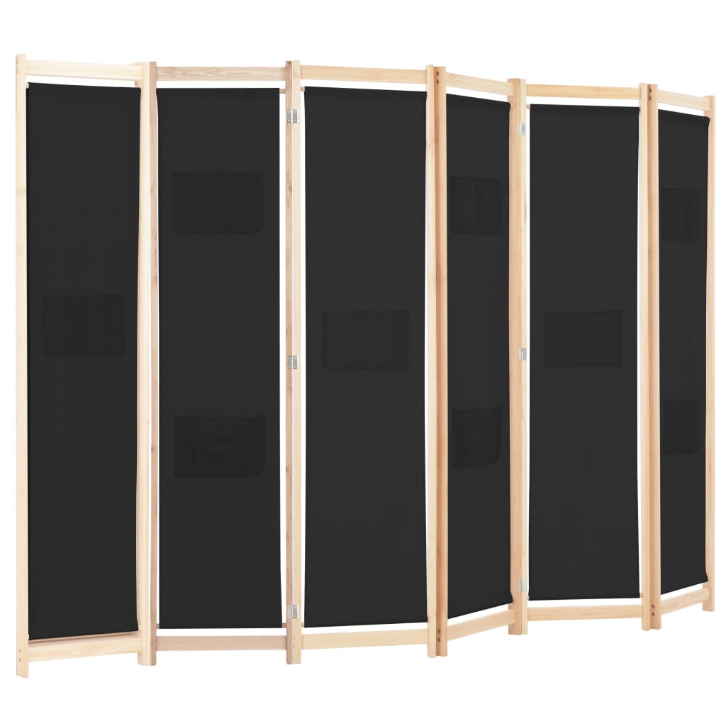 Kamerscherm met 6 panelen 240x170x4 cm stof zwart