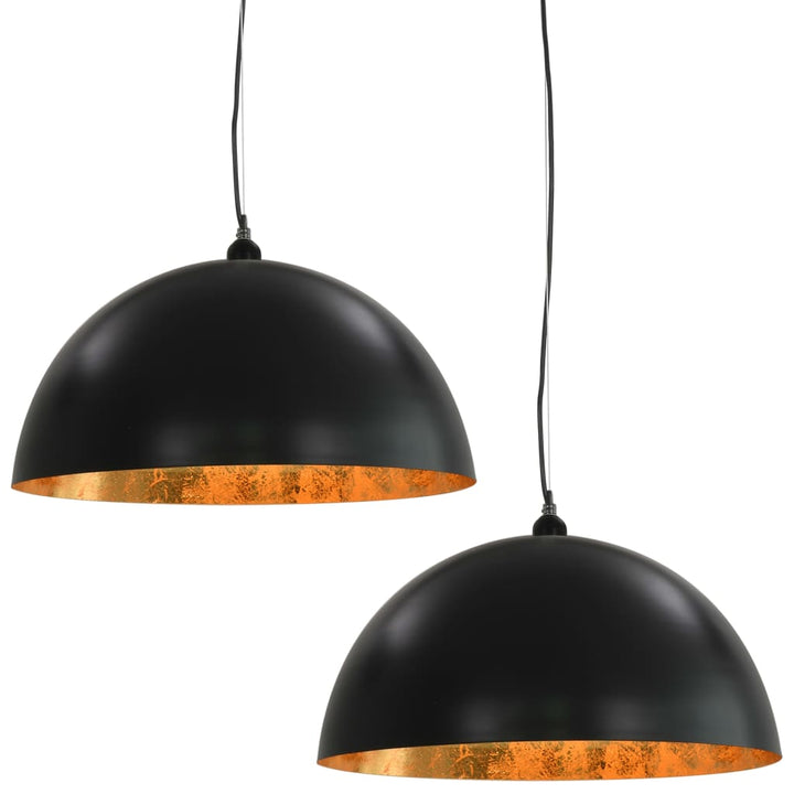 Plafondlampen 2 st halfrond E27 50 cm zwart en goudkleurig