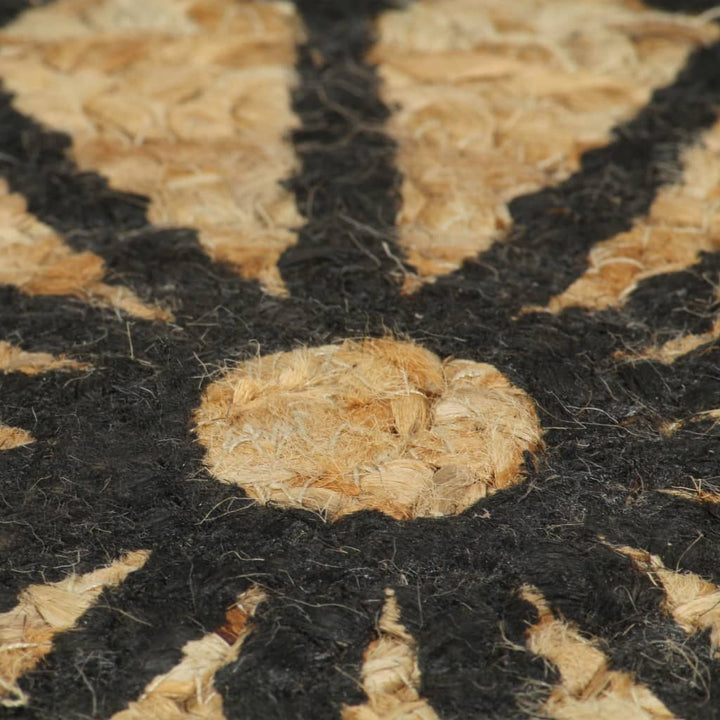Vloerkleed handgemaakt met zwarte print 120 cm jute