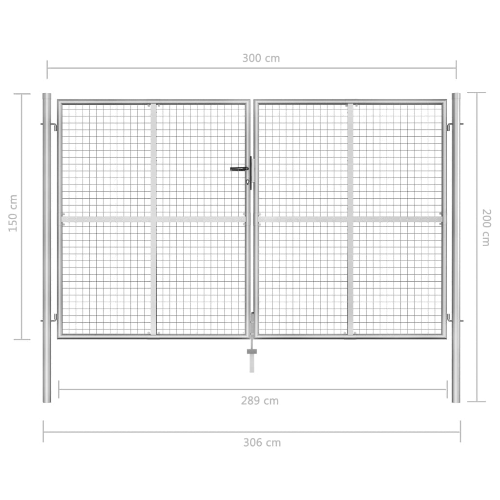 Poort 306x200 cm gegalvaniseerd staal zilverkleurig