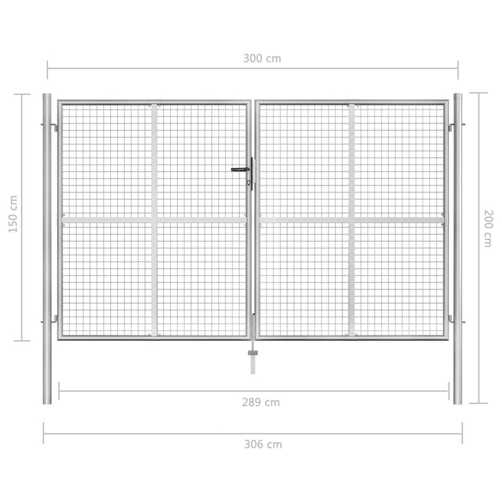 Poort 306x200 cm gegalvaniseerd staal zilverkleurig